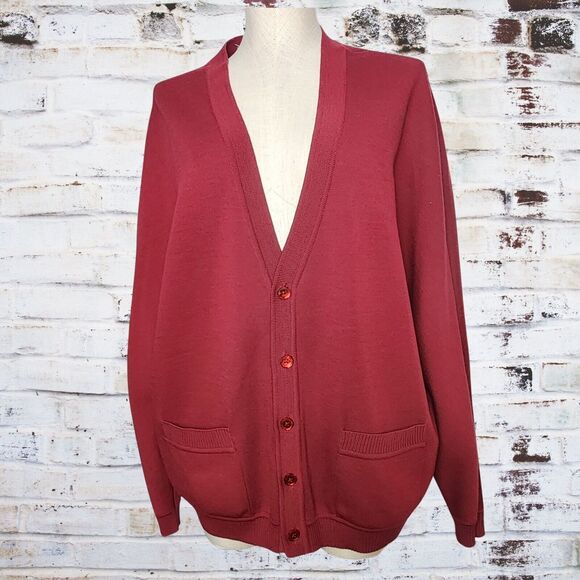 Zephyr Mens Sweater XL Dark Red 100% Zephyr Wool Cardigan Grandpa USA Academia - Picture 1 of 4